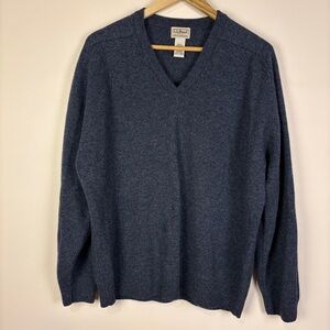 L.L. Bean Blue 100% Wool V-Neck Pullover Vintage Sweater